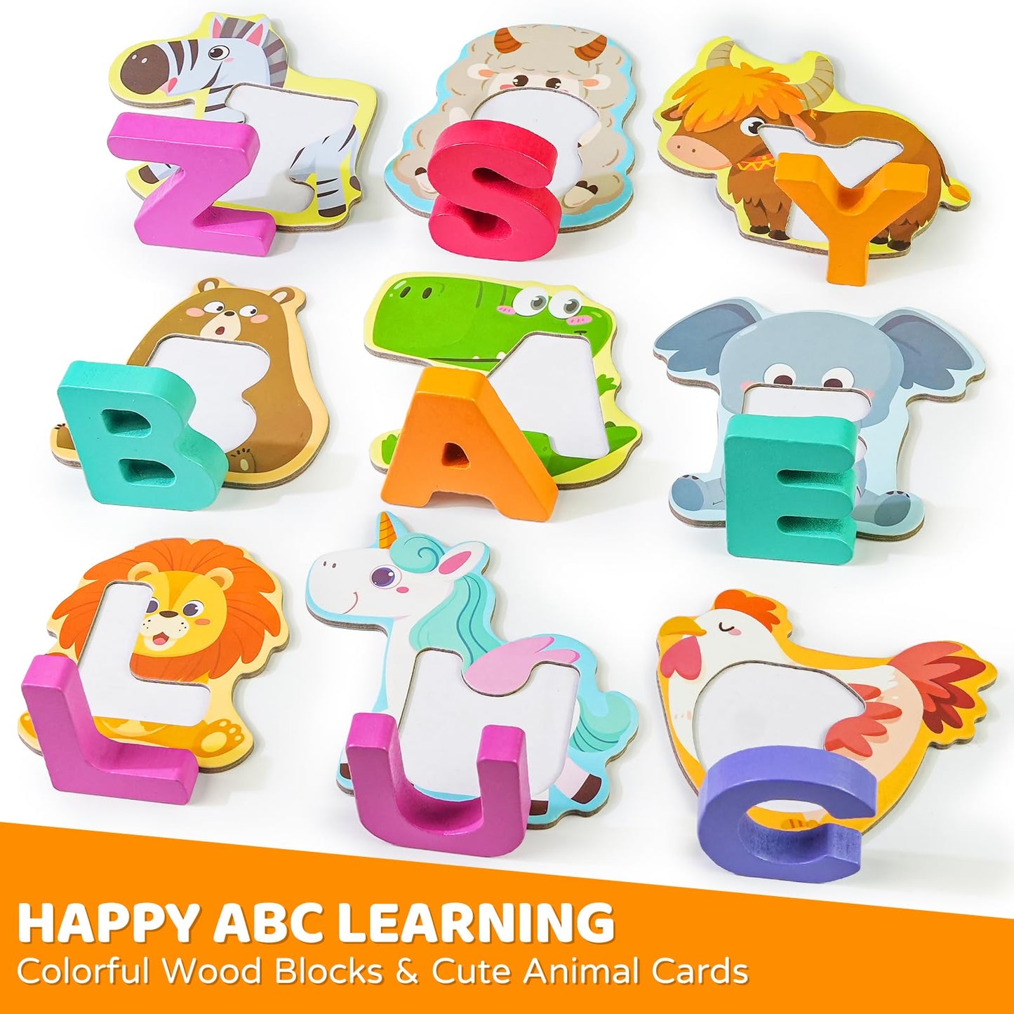 BEESTECH Animal Alphabet Flash Cards, Wooden Letter Puzzle, Educational ABC Learning Toys for 3 4 5 Year Old Boys Girls Toddlers, Preschoolers