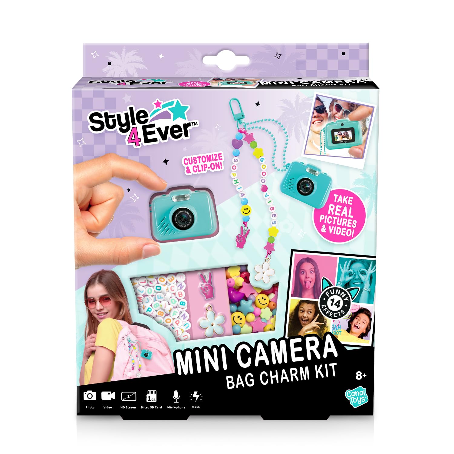 Style 4 Ever Mini Digital Camera Bag Charm Kit - Turquoise: Built in Frames and Filters, DIY Keychain Craft Set for Kids with Stickers & Accessories