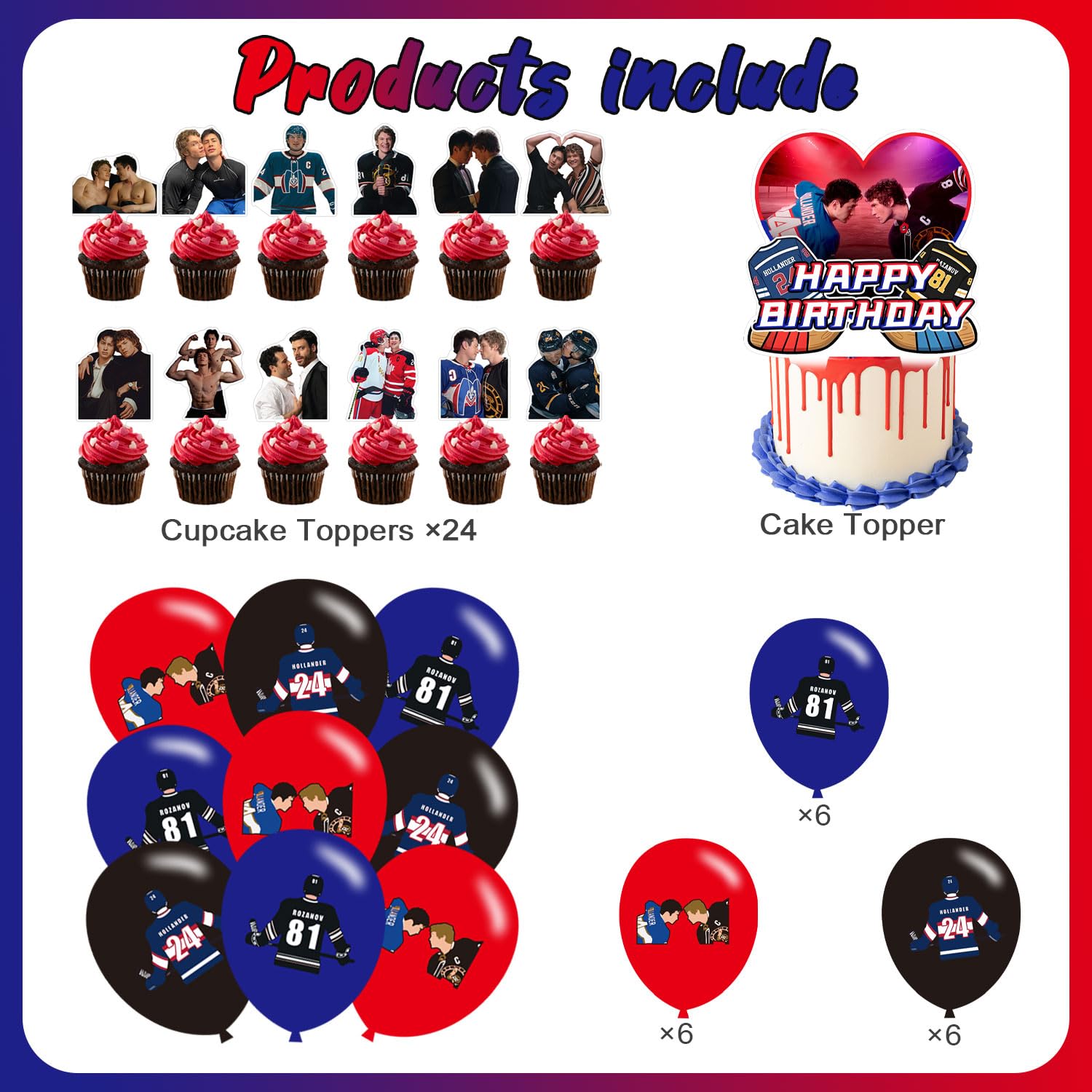 Heated Rivalry Party Decorations, Include Birthday Party Backdrop 5 x 3 FT, Latex Balloons, Cake Topper for Romance Hockey Fans Merch Gift