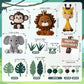 19pcs Safari Animal Cake Topper - Jungle Wild Cake Toppers with Leaves Balls Cake Decorations for Safari Animals Themed Birthday Party Decorations