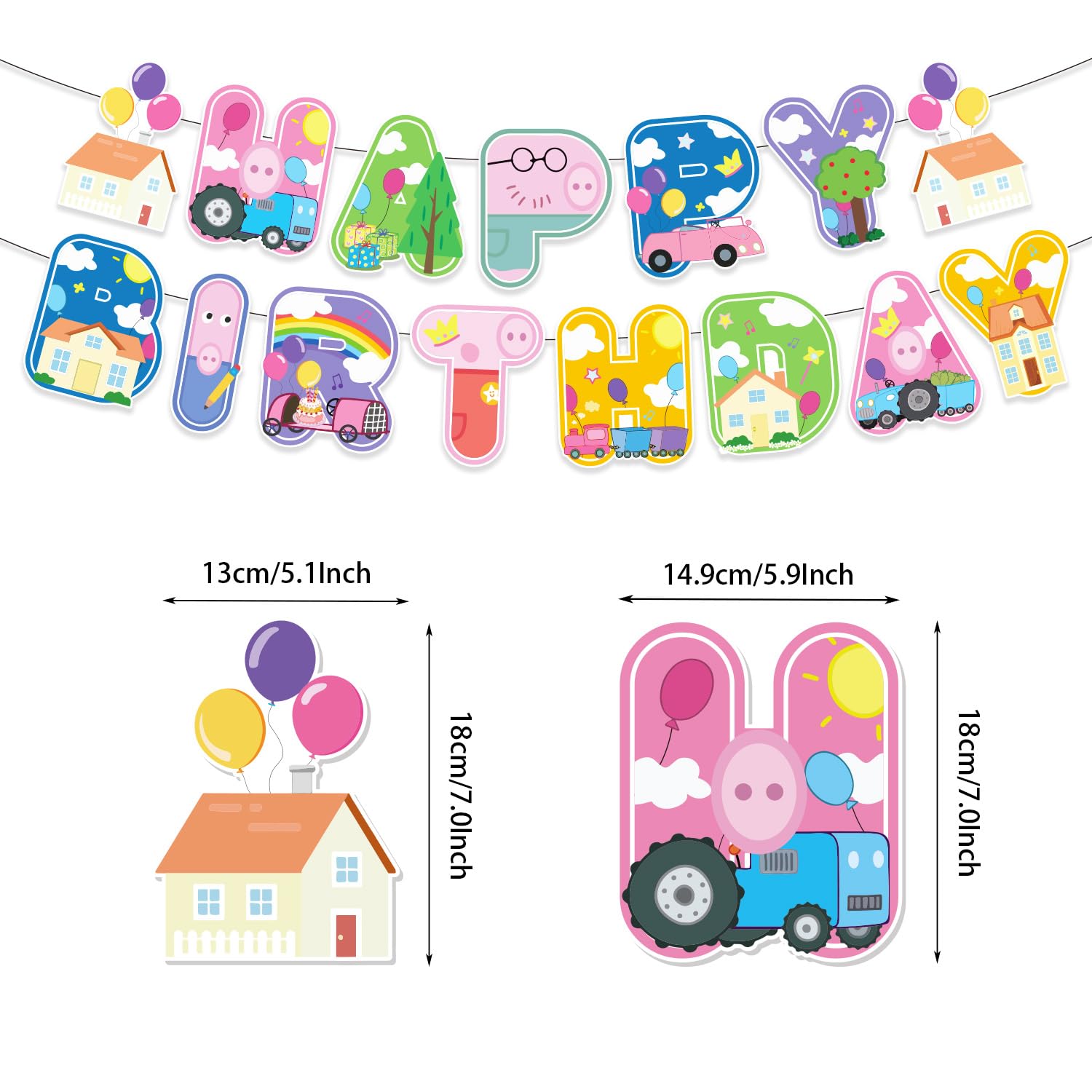 Pink Pig Birthday Party Supplies,Birthday Banner Cake Toppers Balloons,Pink Pig Theme Party Decorations