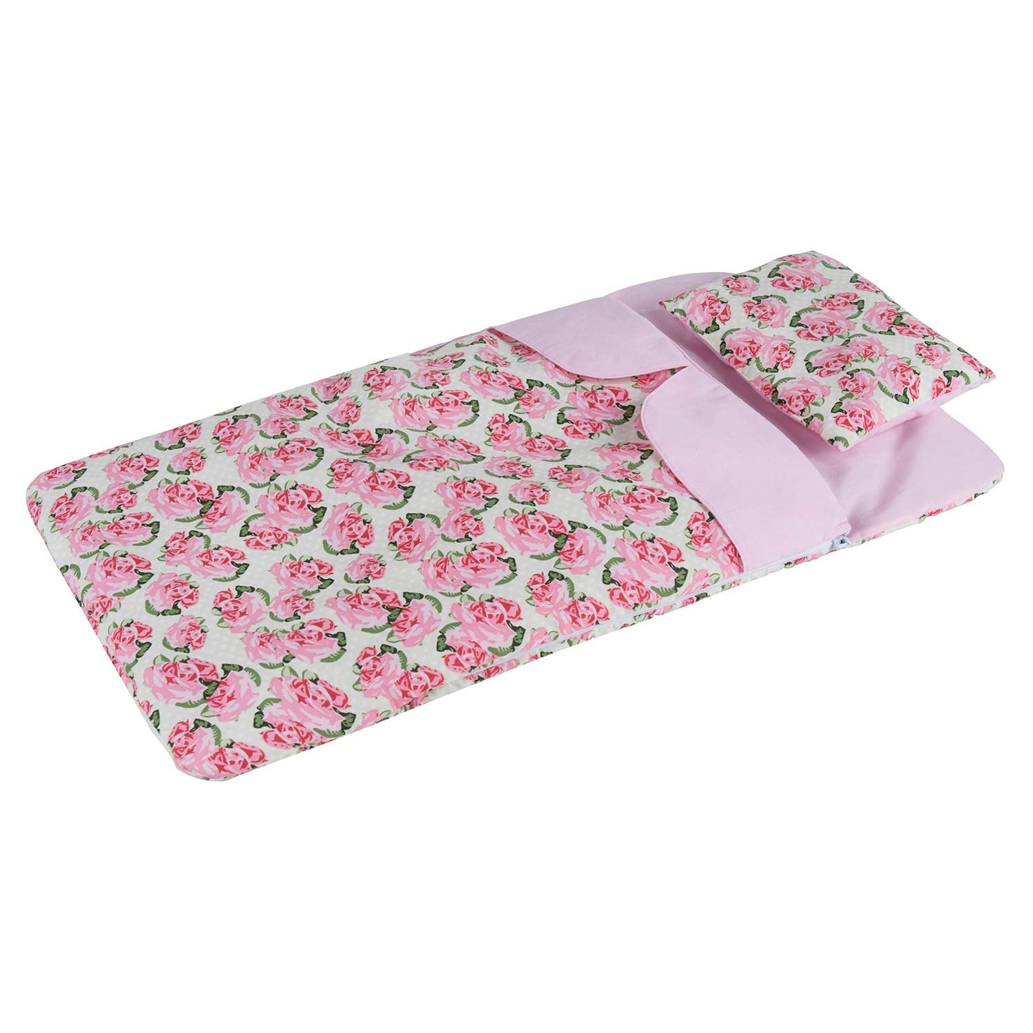 Rakki Dolli Baby Doll Sleeping Bag Set Sweet Dream Bed Dolls Sleepover Bag with Side Zipper (Pink Rose)