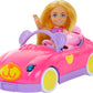 Barbie Chelsea Toy Car Set with Bear-Themed Convertible & Teddy Bear Accessory, Blonde Small Doll Wears Removable Skirt & Shoes