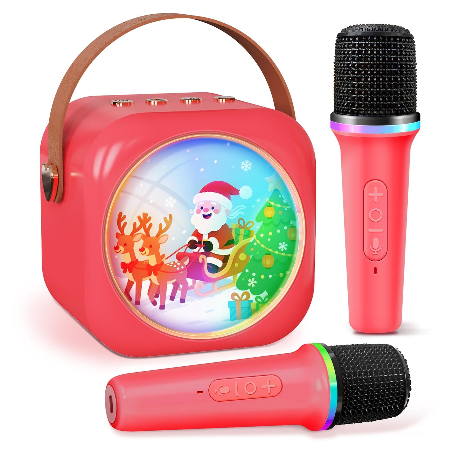 Karaoke Machine for Kids with 2 Wireless Microphones,Girls Speaker with Christmas Colorful LED Lights,Birthday Gift for 3-12 Years Old,Portable Toys