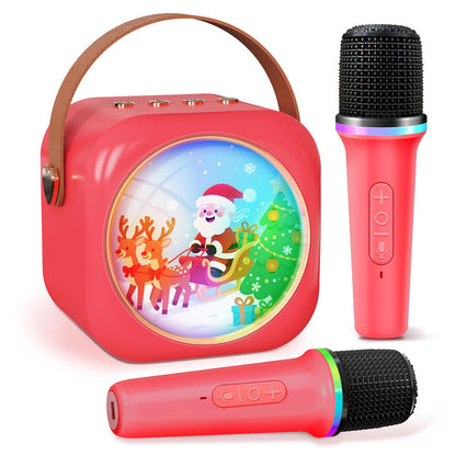 Karaoke Machine for Kids with 2 Wireless Microphones,Girls Speaker with Christmas Colorful LED Lights,Birthday Gift for 3-12 Years Old,Portable Toys