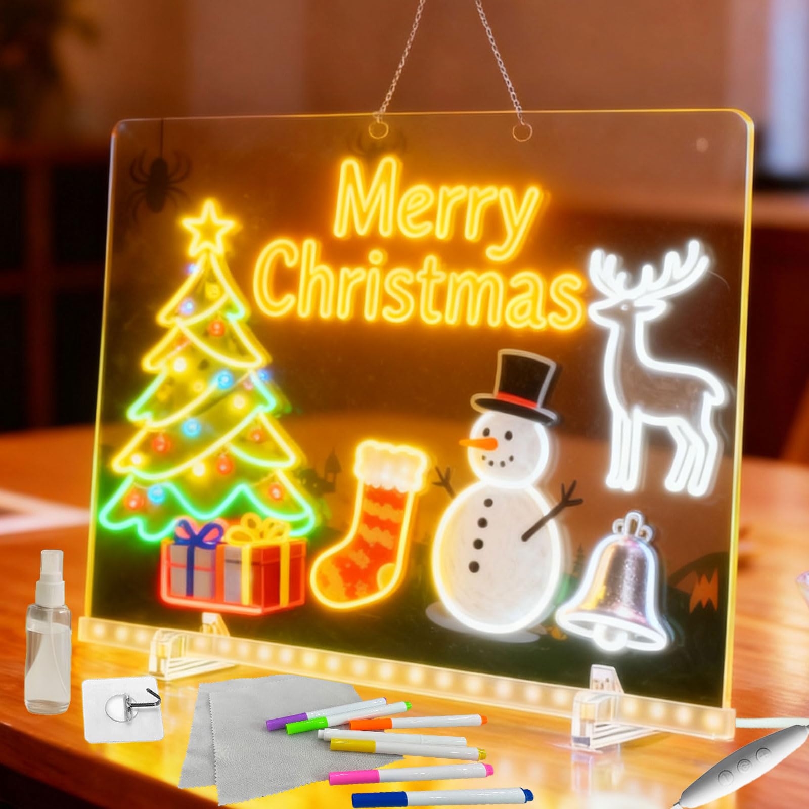 Large LED Drawing Board for Kids (13.7"x10") - 7-Color Glowing Doodle & Writing Board with 4 Light Modes & Adjustable Brightness, USB Powered (Adapter