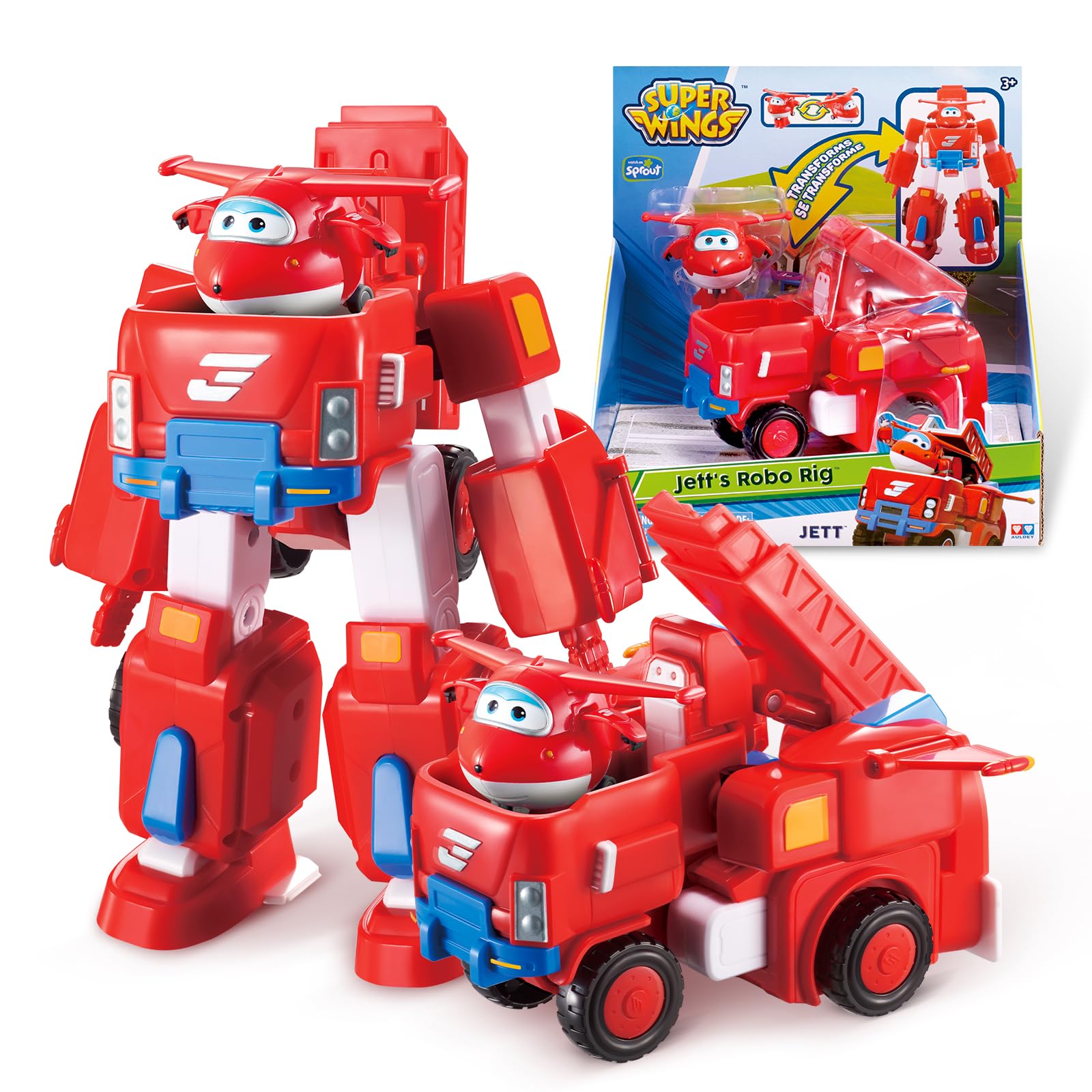 Super Wings Transformable Toys, 7" Jett Robot Suit and 2” Scale Transforming Jett Mini Action Figure,2-in-1 Mode Vehicle and Robot, Vehicle Playset
