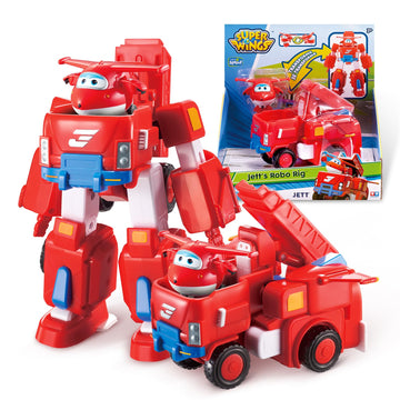Super Wings Transformable Toys, 7" Jett Robot Suit and 2” Scale Transforming Jett Mini Action Figure,2-in-1 Mode Vehicle and Robot, Vehicle Playset