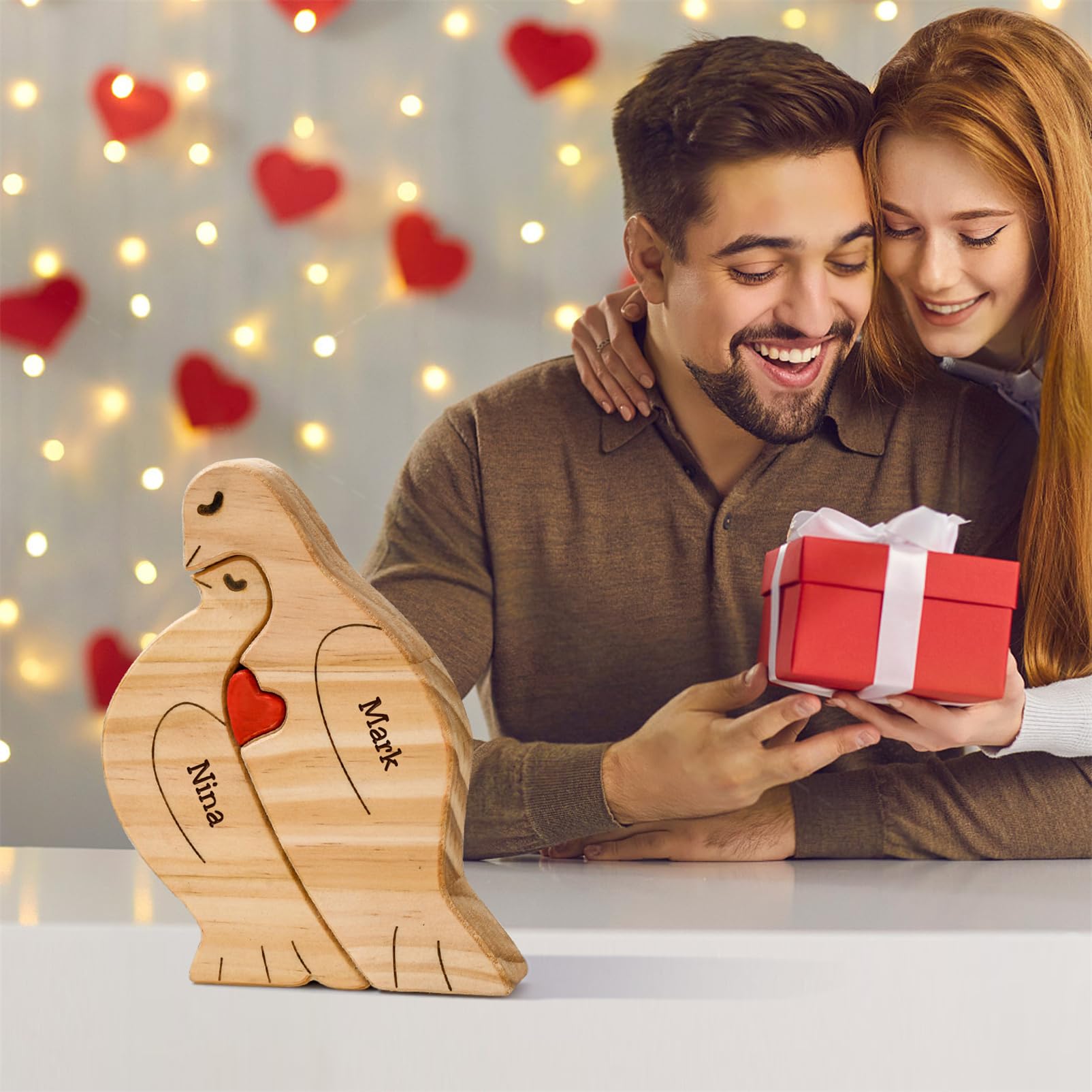 Personalized Wooden Puzzle with 2 Names,Wooden Pigeon Puzzle,Customizable Wooden Puzzle for Home Decor and Thoughtful Gifts,Valentine's Day Gift