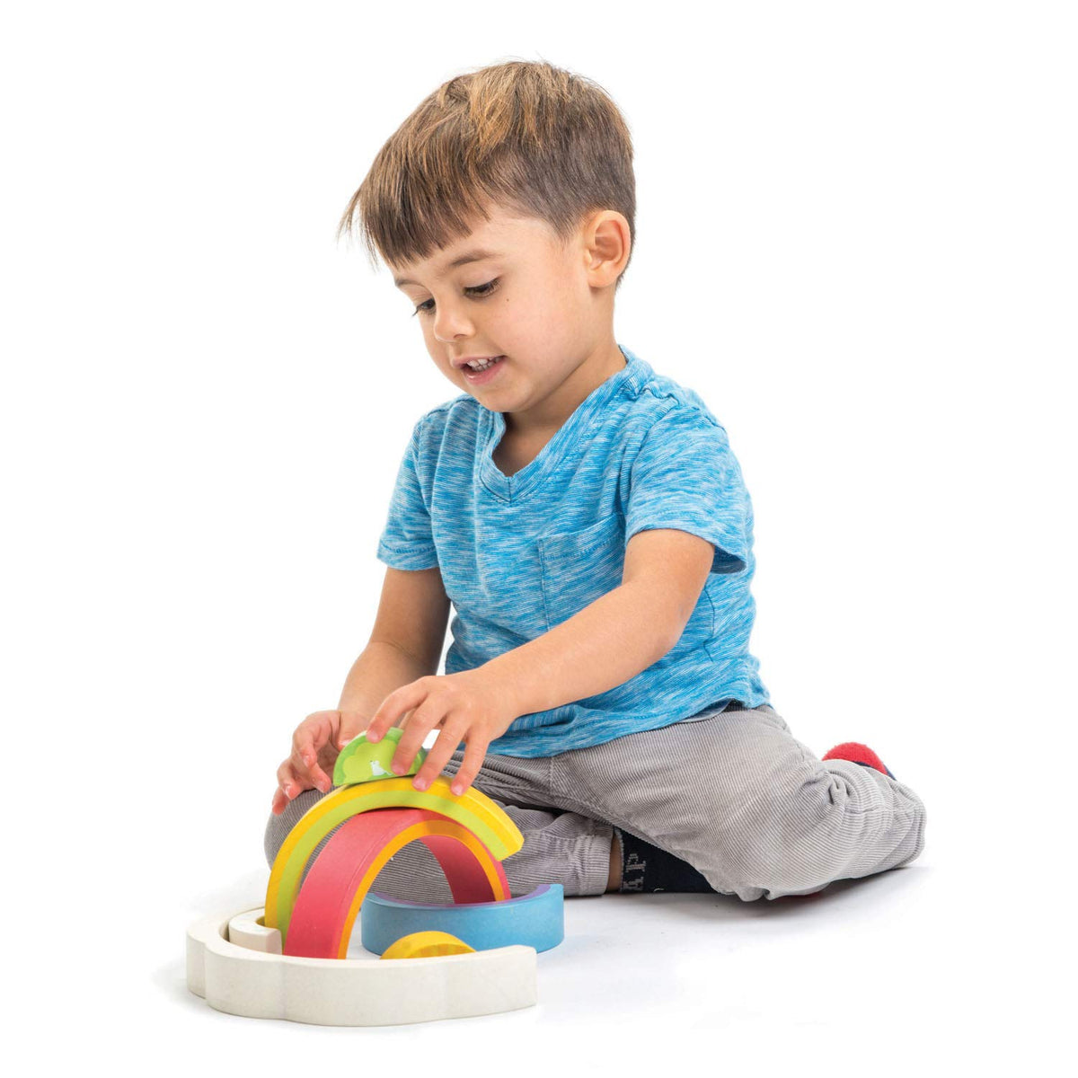 Tender Leaf Toys - Rainbow Tunnel - 7 Pcs Beautiful Wooden Rainbow Stacker - Colorful Rainbow Stacking Toy - Size and Color Recognition - Cognitive