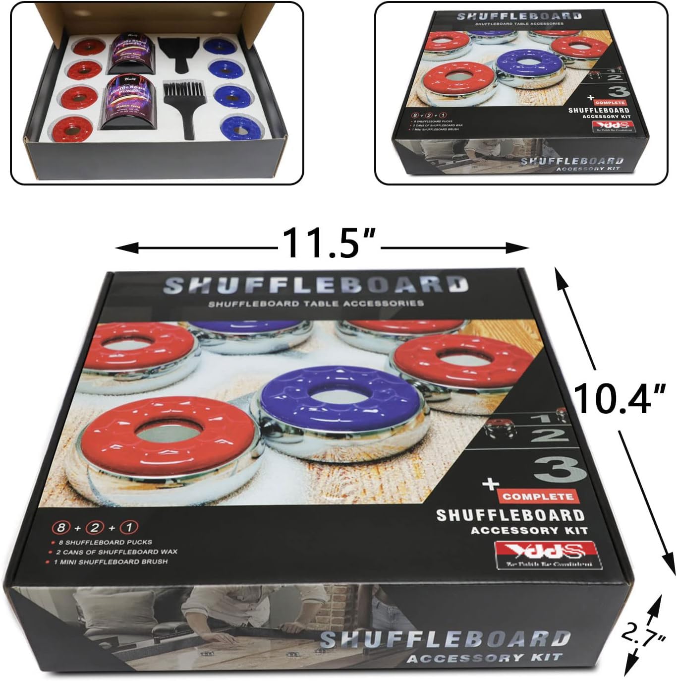 Shuffleboard Pucks and Sand Set - 2 1/8" Table Pucks with 2 Cans Wax