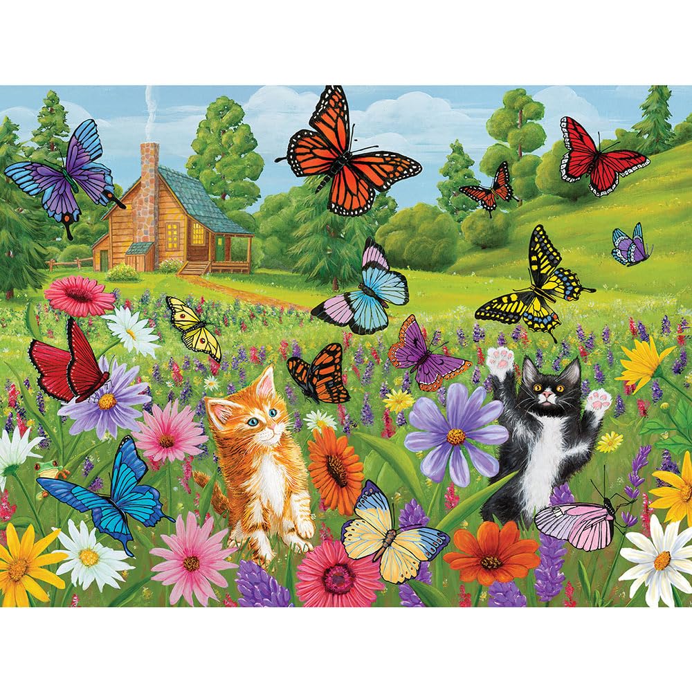 Bits and Pieces - 1000 Piece Jigsaw Puzzle for Adults - 20" x 27" - Butterfly Meadow - 1000 pc Colorful Kittens Cats Jigsaw by Kathy Bambeck