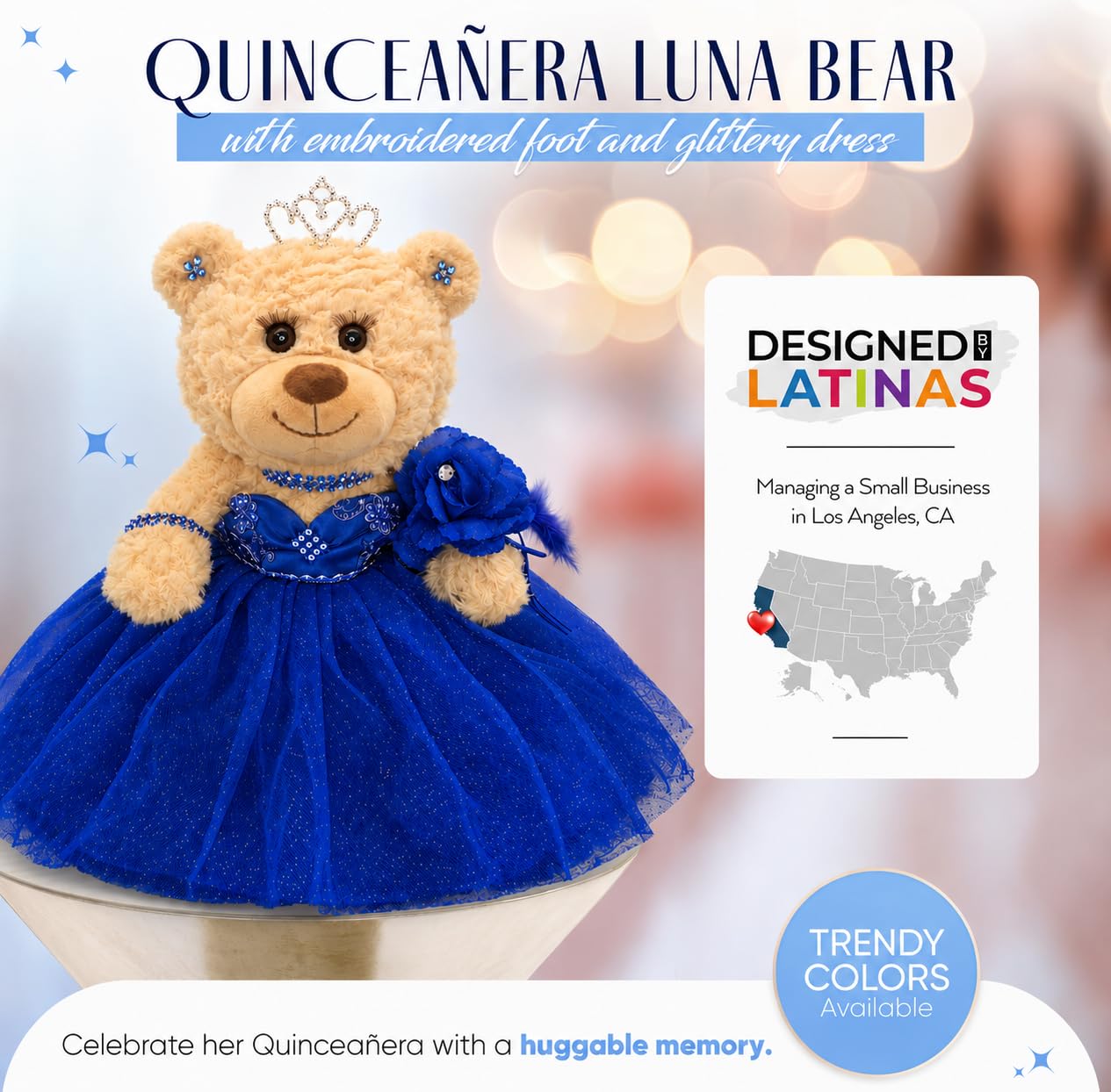 12" Quinceañera Bear Centerpiece Doll w/ Elegant Layered Tulle Dress, Adjustable Stand Included - Quinceanera Decorations Gift, Oso de Peluche para 15