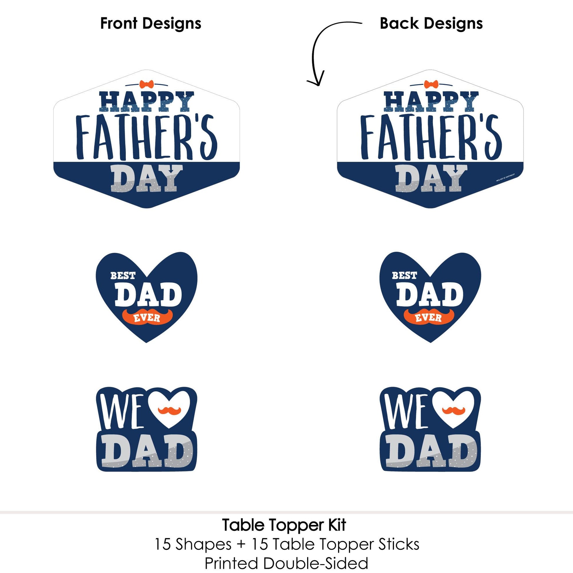 Big Dot of Happiness Happy Father's Day - We Love Dad Party Centerpiece Sticks - Table Toppers - Set of 15