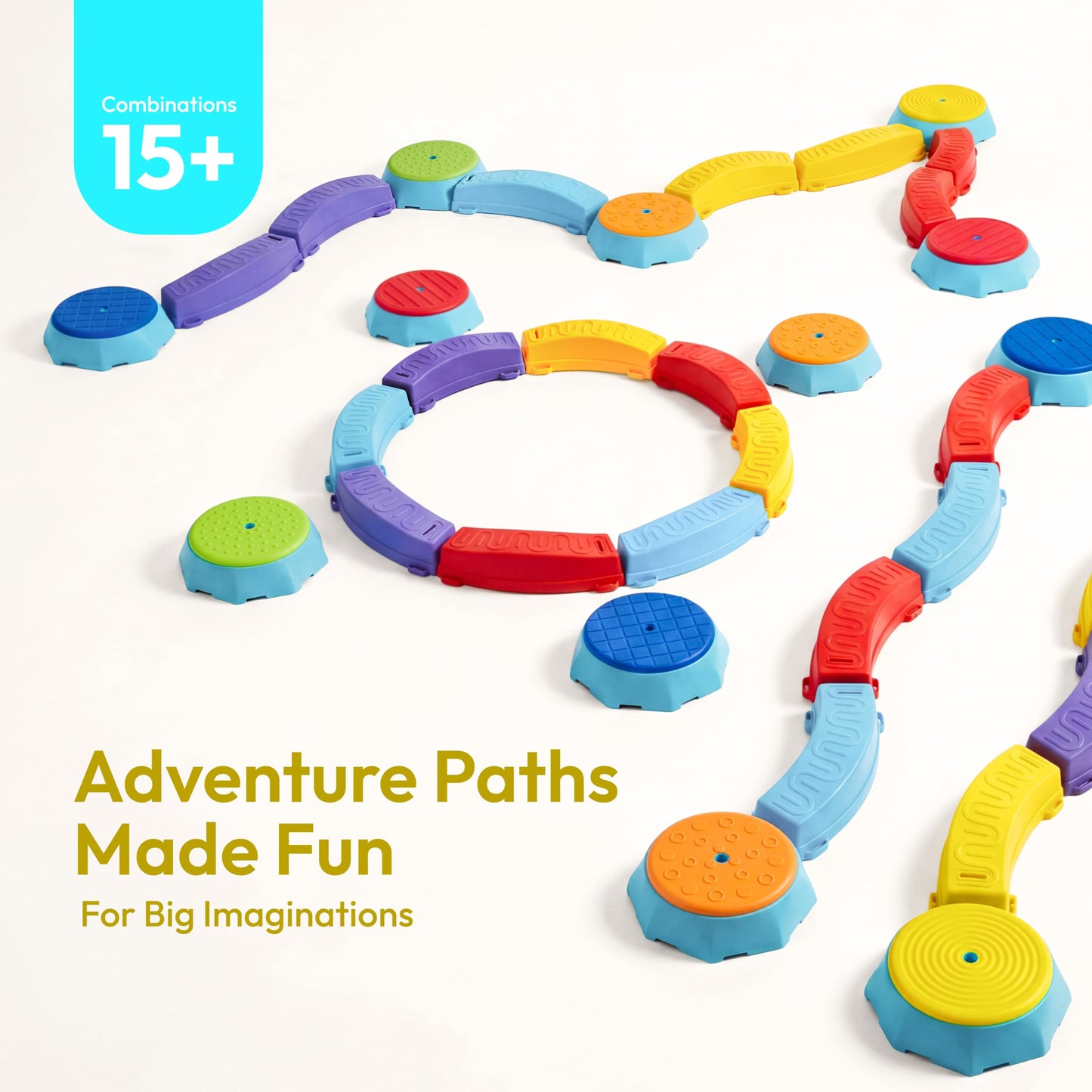 JOVA Plat-Act 4-in-1 Balance Beam & Stepping Stones for Kids Ages 3+, Obstacle Course Toy with Ring Toss & Flag Game, Non-Slip & Easy to Store