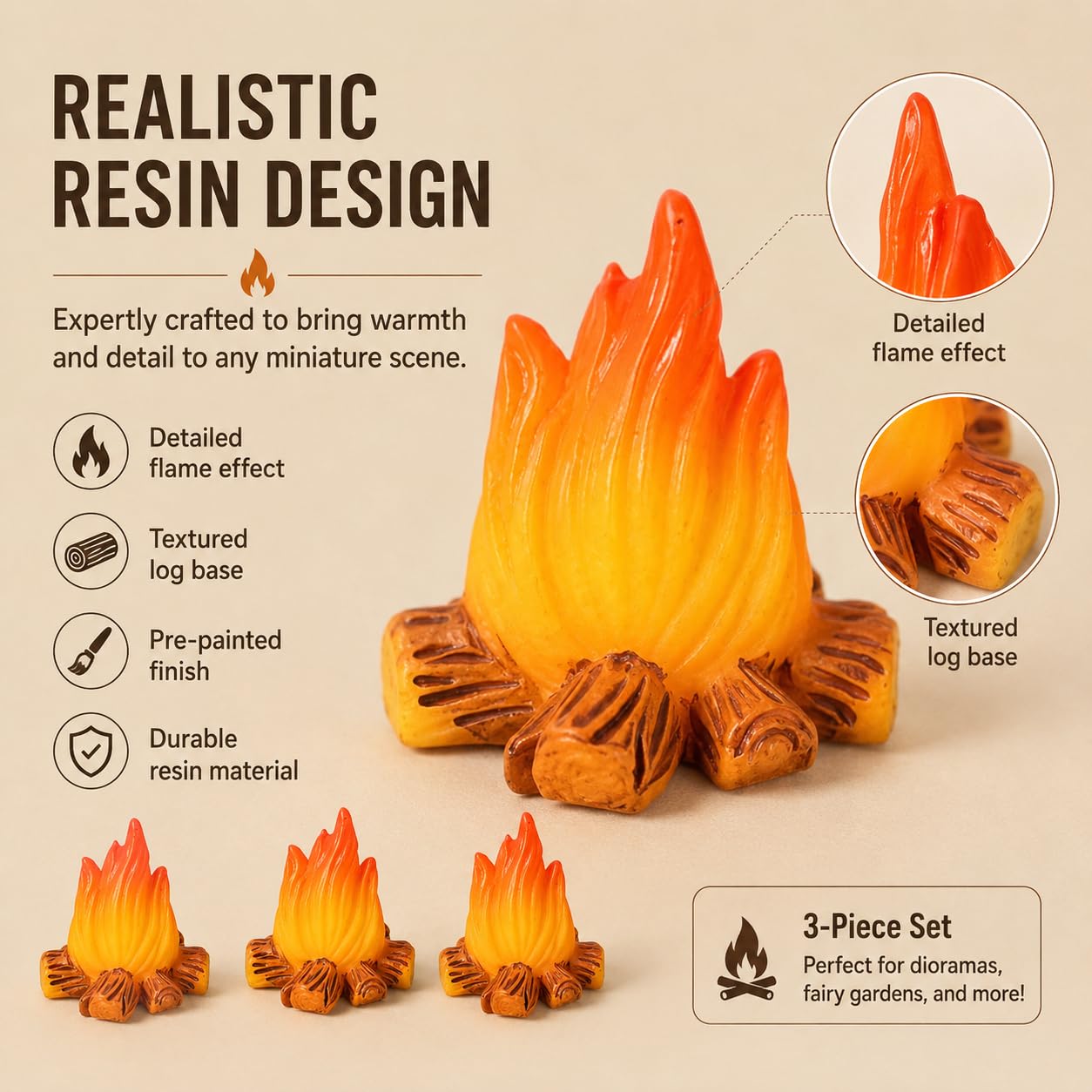 Essivox 3Pcs Miniature Resin Campfire Models, Halloween Decor, Micro Landscapes, Creative Displays