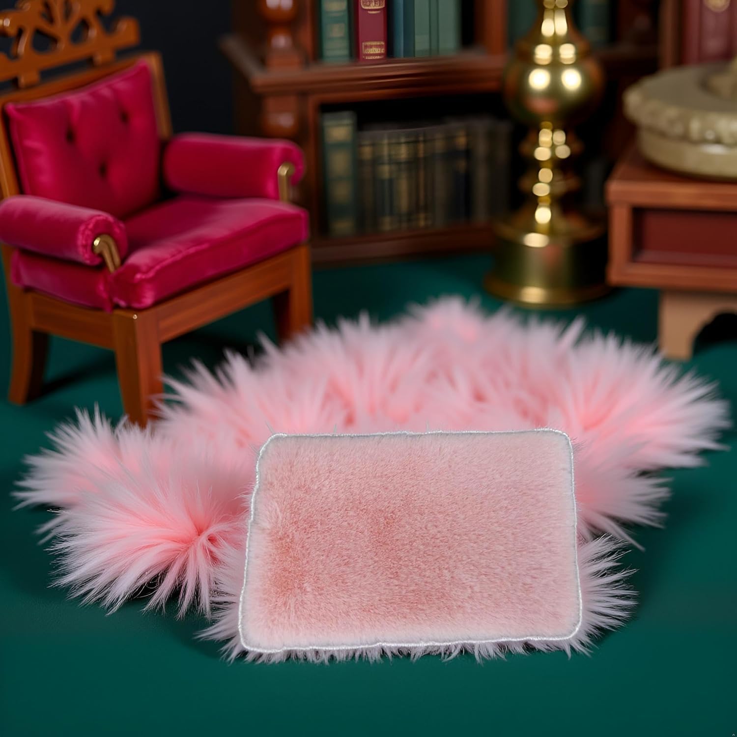Miniature Square White Rug, Soft Carpet Decor for 1/12 Scale Dollhouses, Lightweight and Decorative Accessory for Doll House Interiors (Pink)