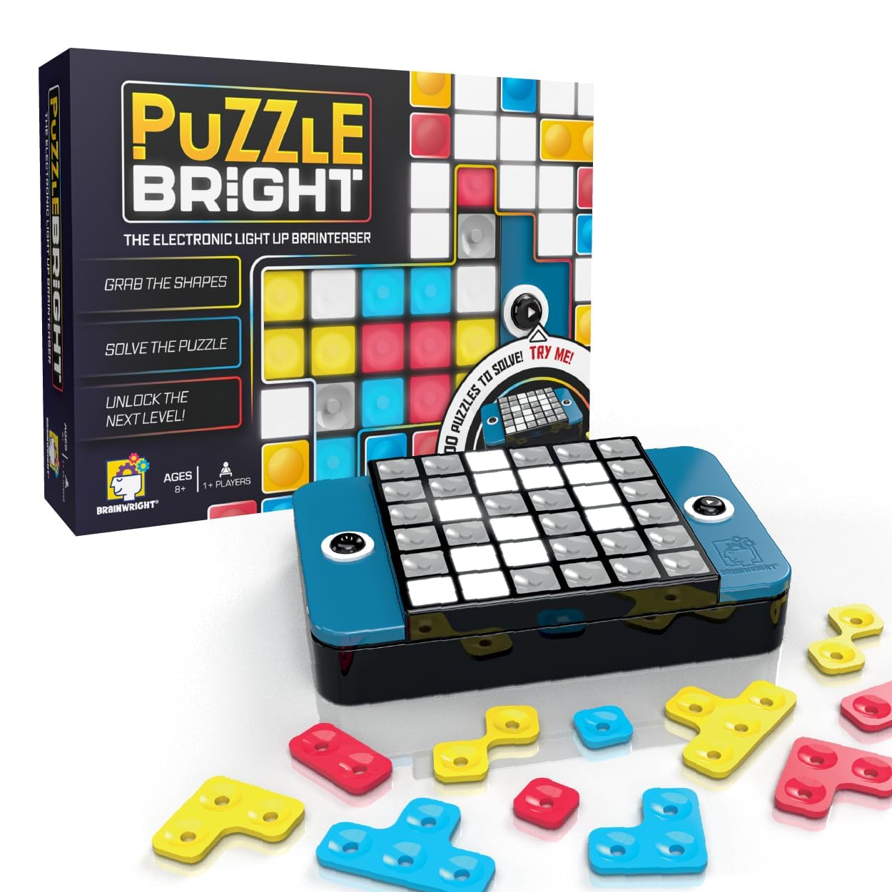 Brainwright - Puzzle Bright - Interactive Light-Up Brain Teaser with 300+ Challenges, Ages 8+, 1+ Players