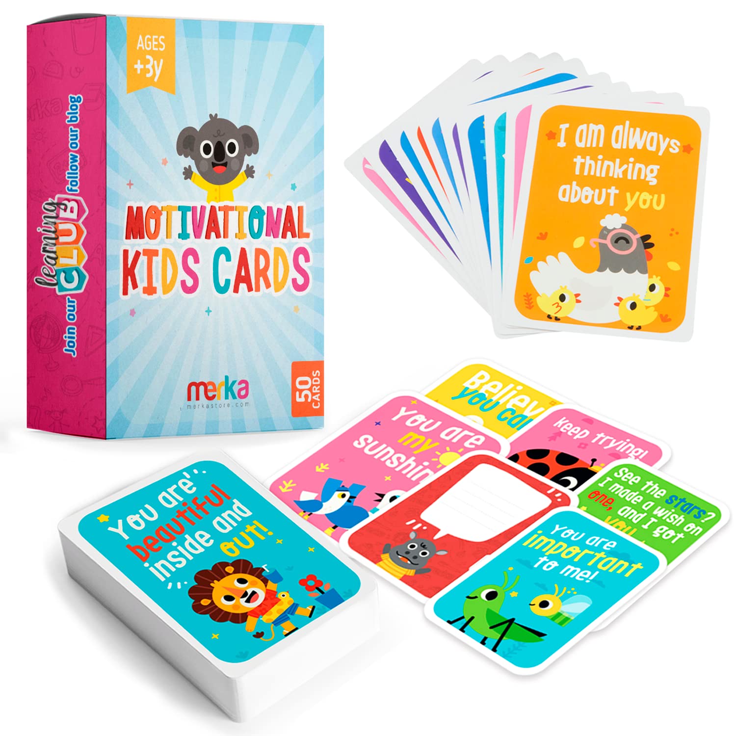merka Lunch Notes for Kids - 50 Multicolor 3.5" x 2.5" Lunch Box Notes - Motivational & Inspiring Daily Affirmations