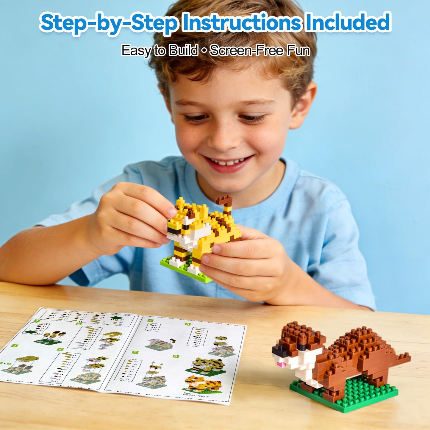 FUN LITTLE TOYS Party Favors for Kids 6-12, 12 Pack Mini Animal Building Blocks, Individually Packaged Small Building Toys with Instructions