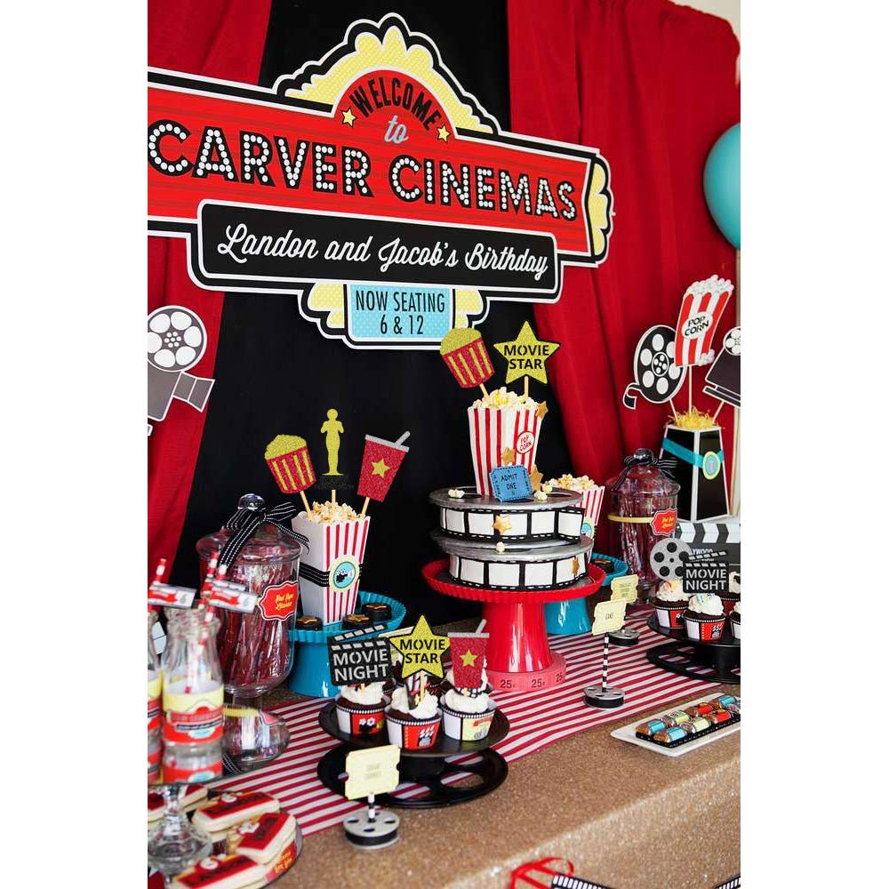 Theater Cupcake Toppers Cake Decoration for Birthday Movie Night Party Supplies Food Pick - Set of 24