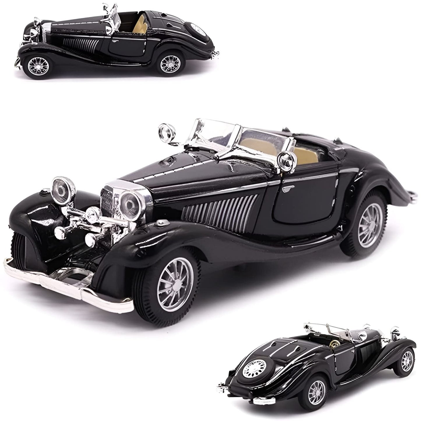 PUXU 1:28 Pullback Diecast Metal Antique Classic Model Cars Toy (Black)
