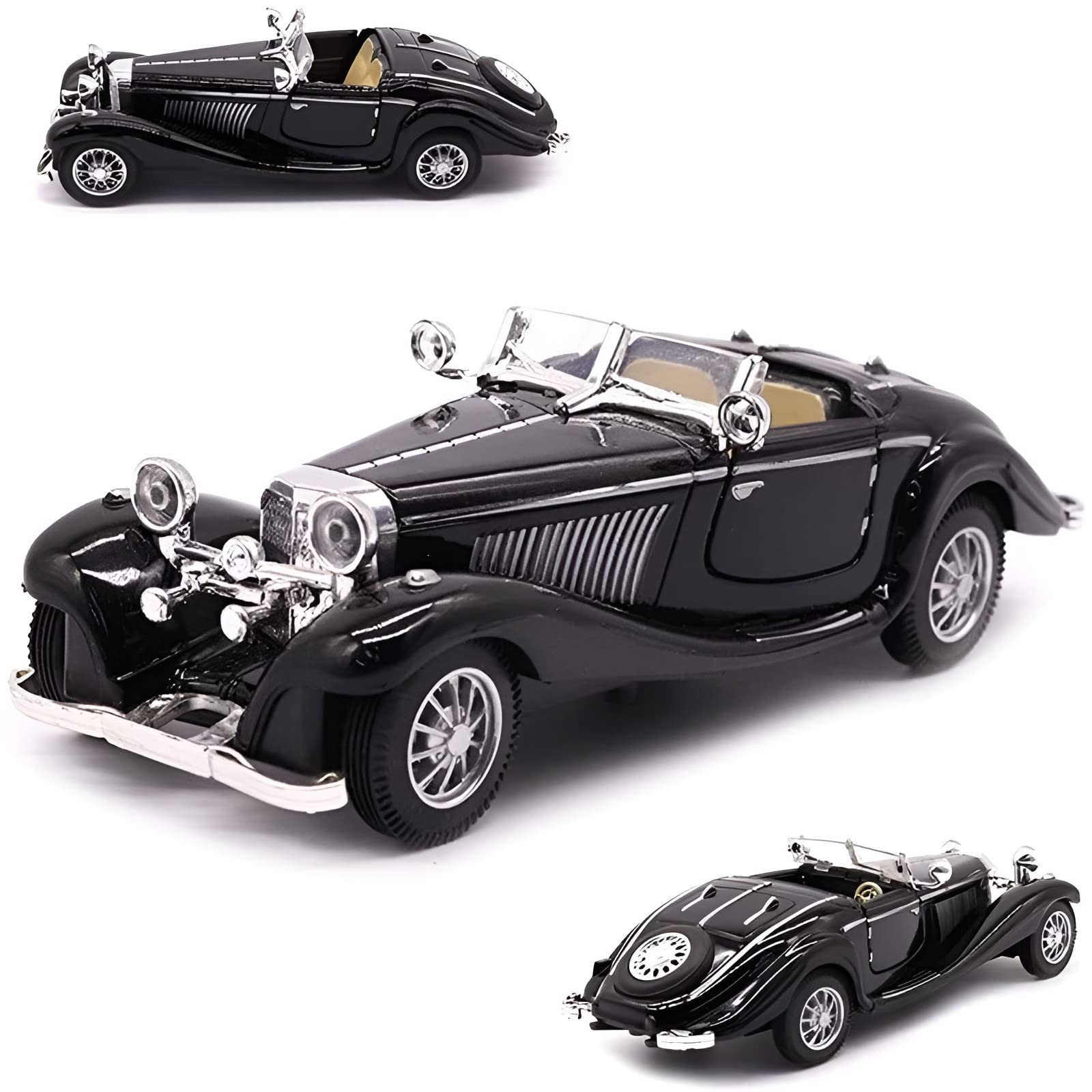 PUXU 1:28 Pullback Diecast Metal Antique Classic Model Cars Toy (Black)