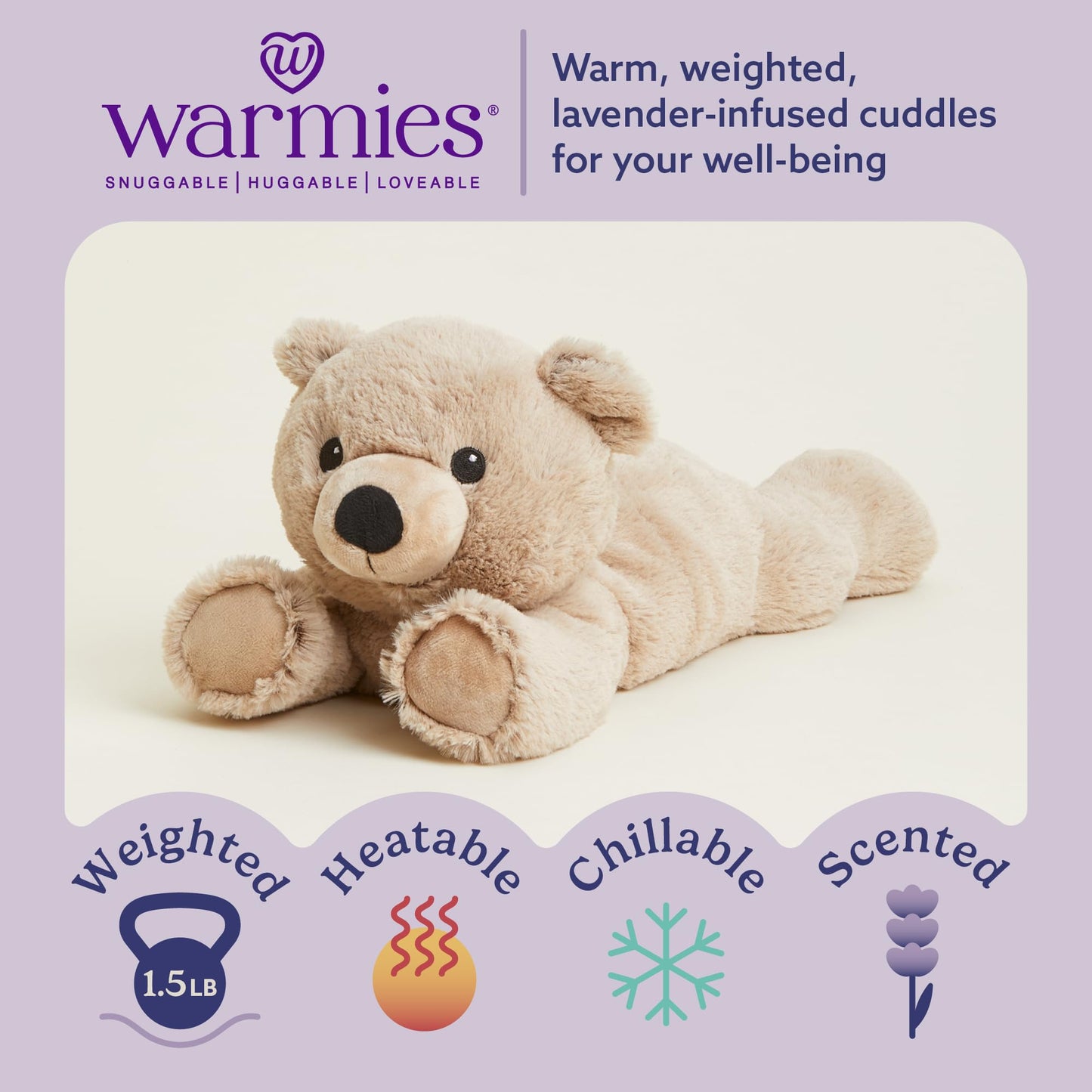 warmies Microwavable & Weighted Stuffed Animals, White Bear - Heatable Stuffed Animal, Cooling Relief - Lavender Scented Weighted Plush for Adults
