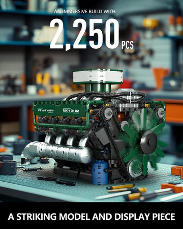 Mould King 10182 V8 Engine Building Blocks Sets, MOC V8 Tank Engine Model Kit with Battery and Motor, Collectable 8-Cylinder Combustion Car Engine
