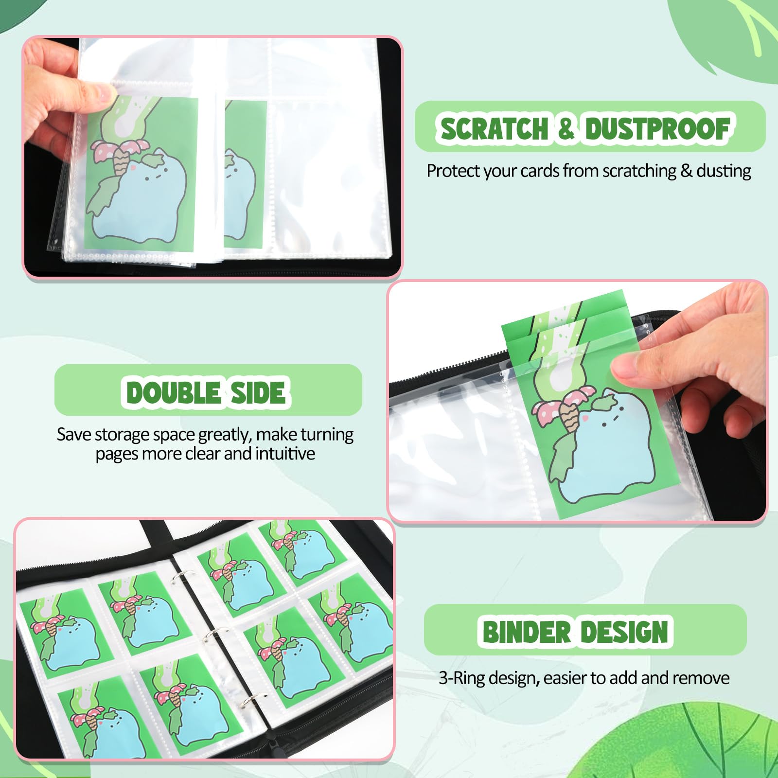 Premium Collectible Trading Card Albums?Card Binder Fits 400 Cards with 50 Removable Sleeves?Display Game Card Case book Holder, Frog Themes
