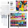 Grabie 100 Colors Watercolor Paint Set - 50 Regular, 35 Metallic, 10 Macaron and 5 Fluorescent Colors - Portable with Carrying Case, Water Brush Pens
