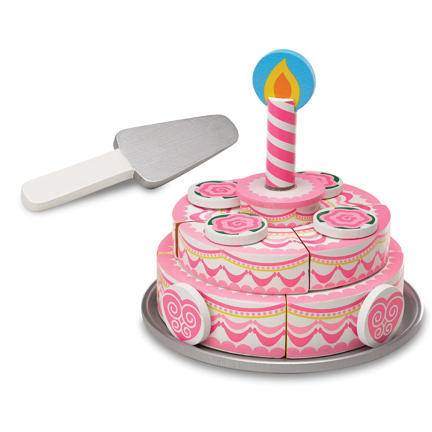 Melissa & Doug Triple-Layer Party Cake Wooden Play Food Set - Birthday Cake Pretend Food Play Set for Toddlers, Kids Ages 3+