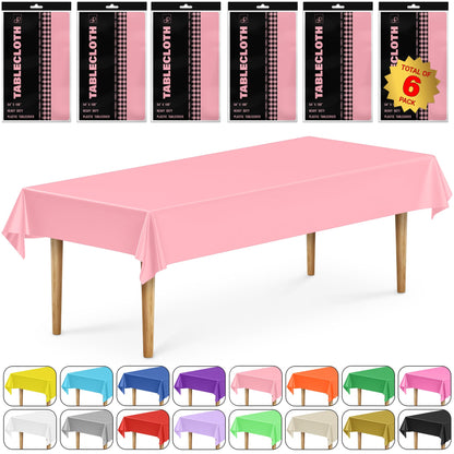DecorRack 6 Pack Light Pink Plastic Tablecloths (Rectangular 54x108 in)