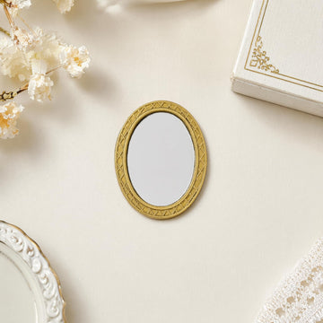 Miniature Dollhouse Mirror, Antique Wall Mirrors, 5.1 x 4.1 x 0.3 cm, Arch Mirror Antique Resin Frame Vintage Hanging Tabletop Mirrors Gold Oval