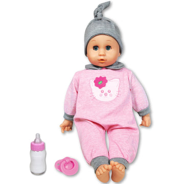 Lissi: 16" Blinking Eyes Baby Doll Cecilia - Pink-Pink- Kitty Outfit - Interactive, Sounds-Words-Expressions, Bottle & Pacifier Accessories, Kids 2+