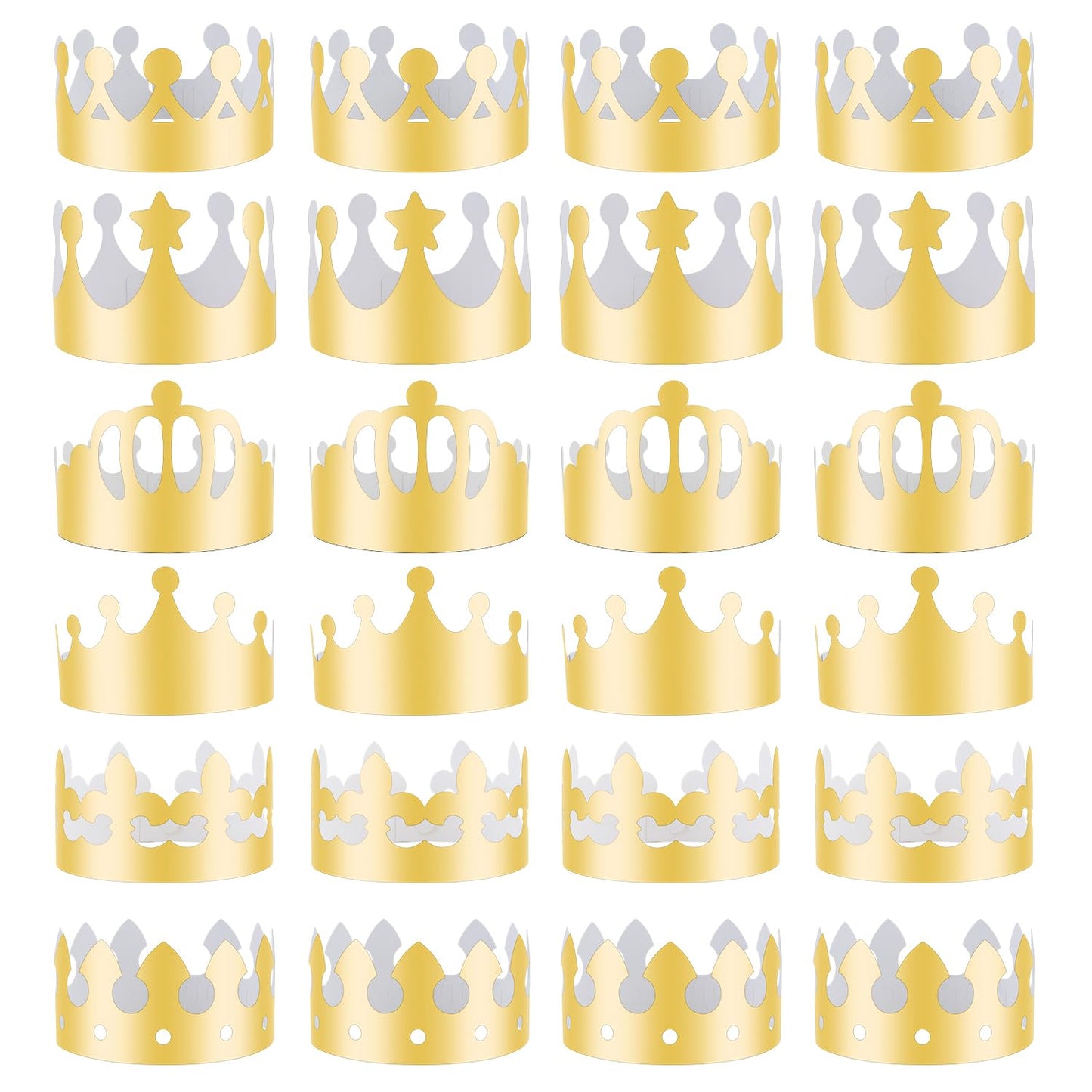 30Pcs Gold Birthday Crowns - 6 Style Party Hats for School & Celebration