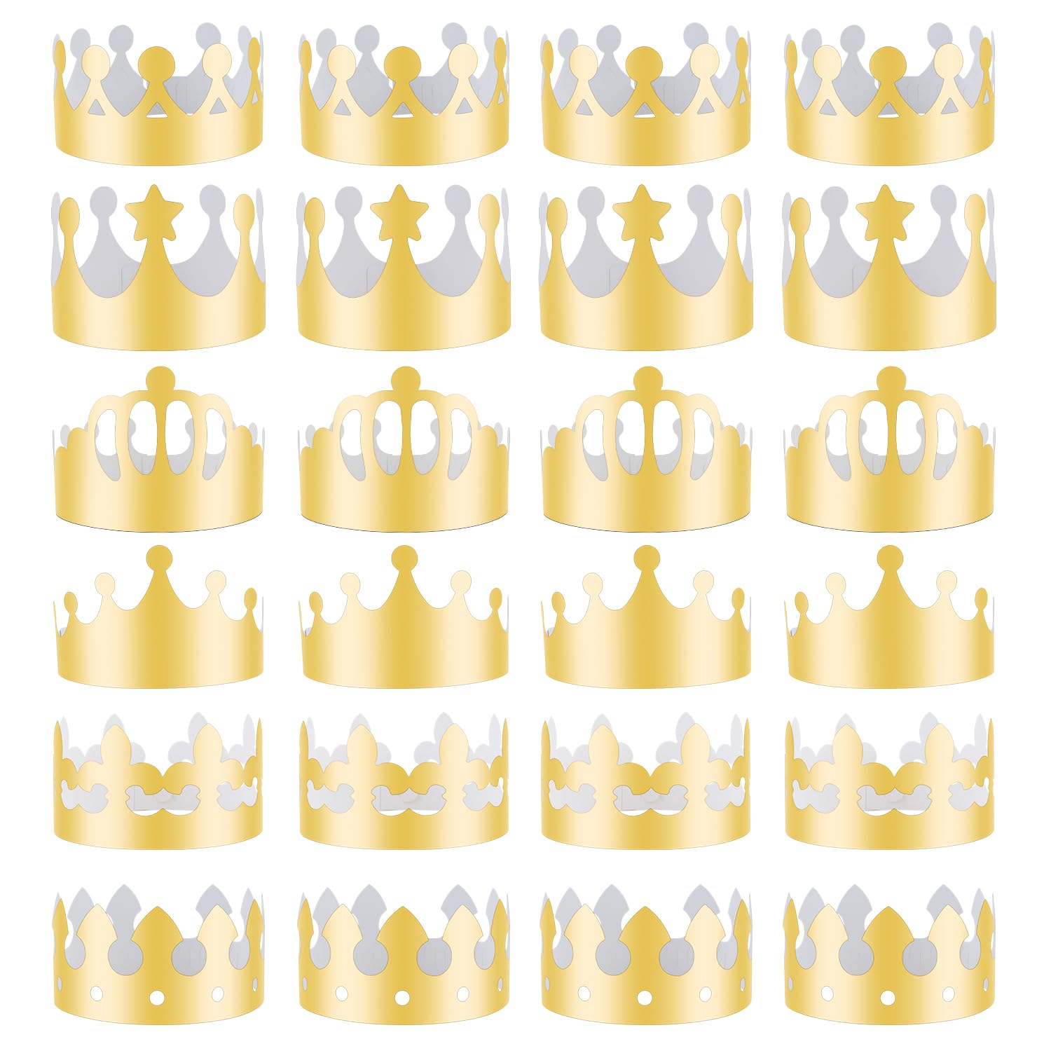 30Pcs Gold Birthday Crowns - 6 Style Party Hats for School & Celebration