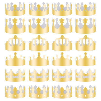 30Pcs Gold Birthday Crowns - 6 Style Party Hats for School & Celebration