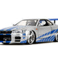 Jada Toys Fast & Furious Brian’s 2002 Nissan Skyline R34 Die-cast Car, 1:24 Scale, Silver & Blue