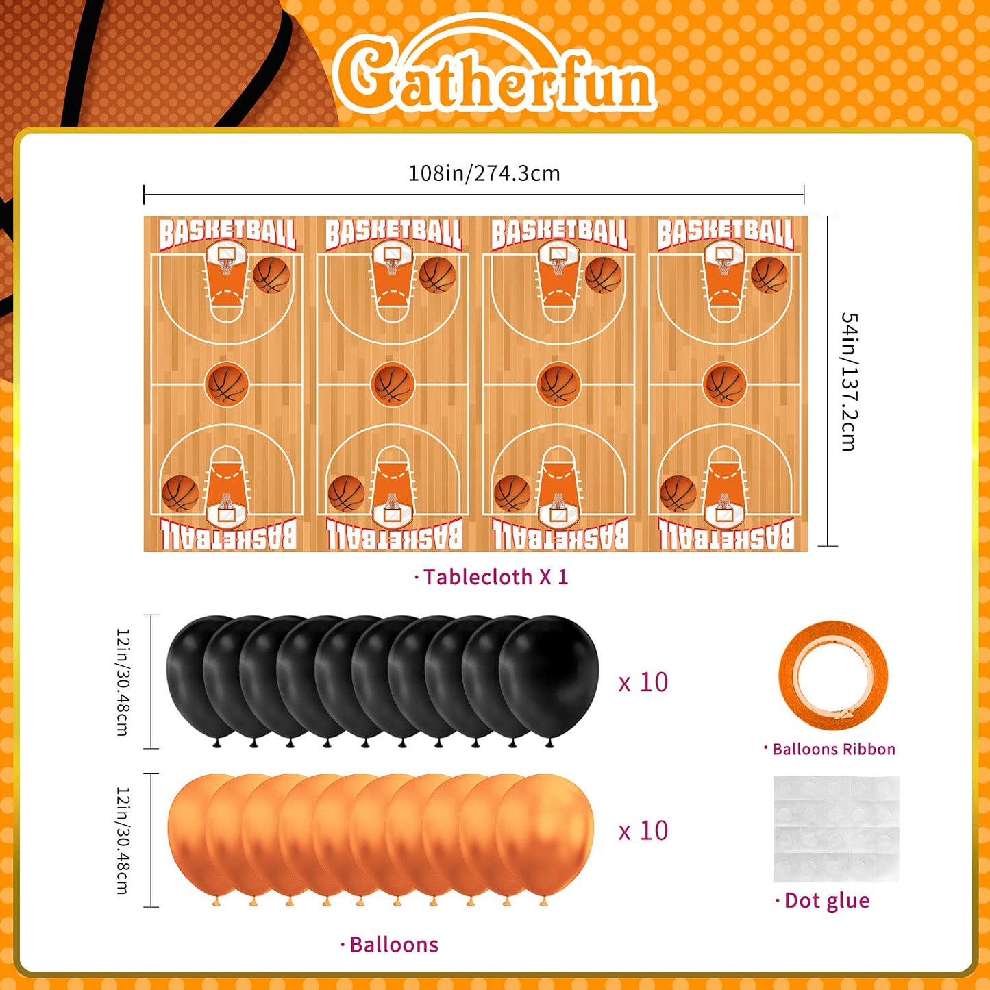 Gatherfun Basketball Party Supplies Paper Plates Napkins Cups Knives Forks Spoons with Balloons and Banner for Kids and Adult Birthday Party March