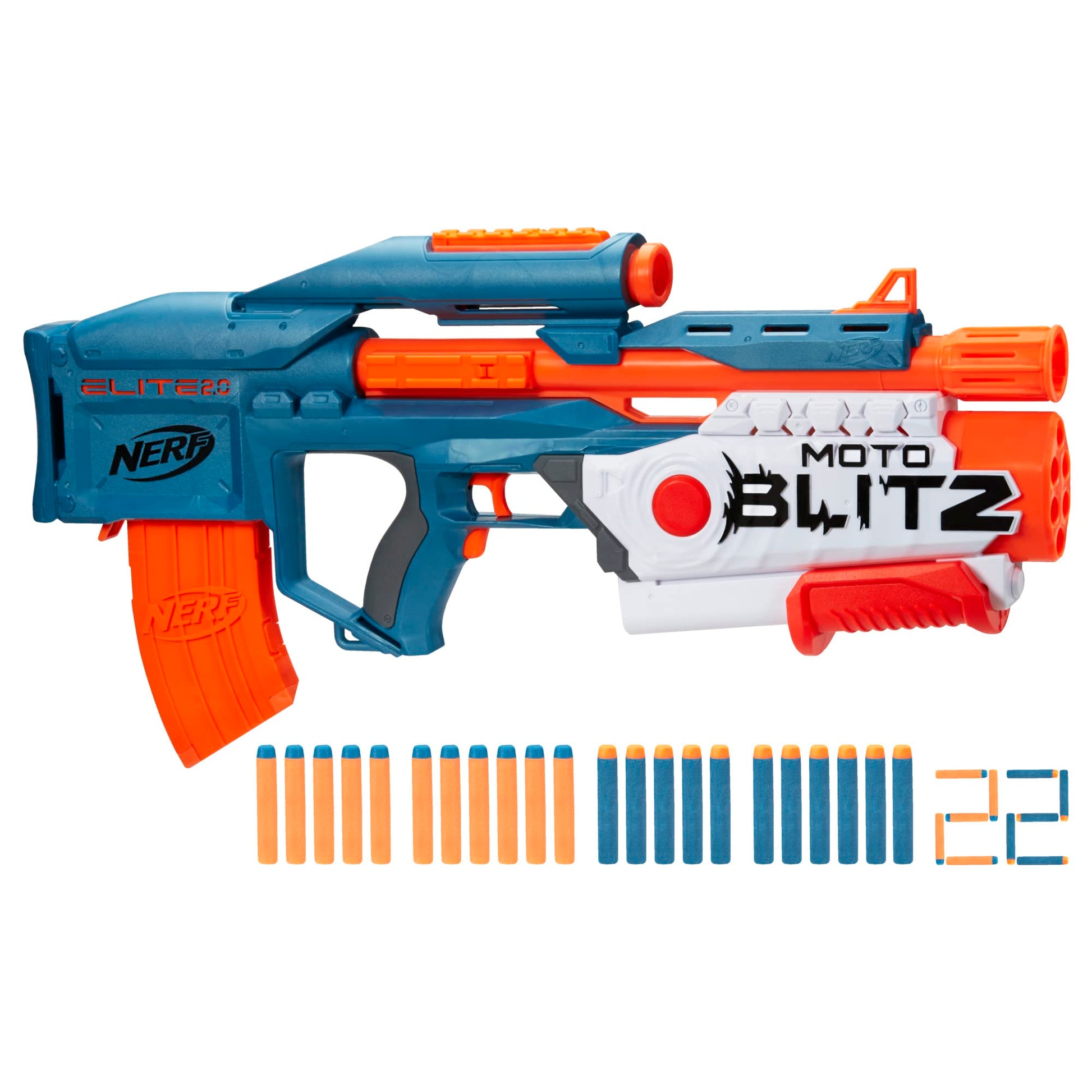 Nerf Elite 2.0 Motoblitz Blaster with Scope, Motorized 10-Dart Blasting, Airblitz 6 Darts, Outdoor Toys for 8 Year Old Boys & Girls