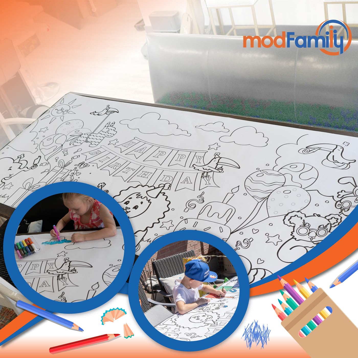 Giant Happy Birthday Coloring Poster 36 x 72 Inches Extra Large Paper Banner Table Cloth - Huge Fun At Your Kids Birthday Party - Color In Classroom