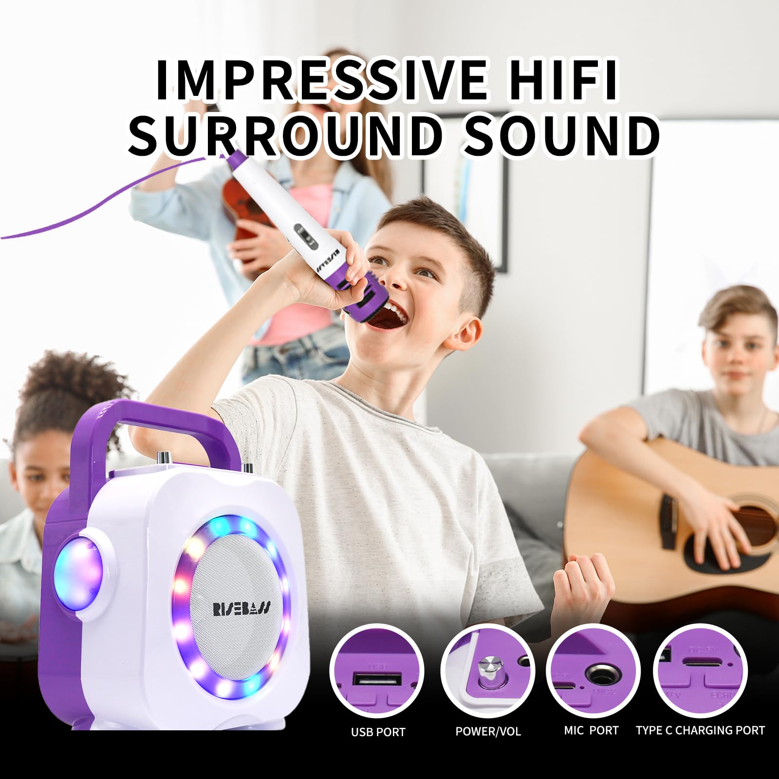 Karaoke Machine for Kids - Bluetooth Speaker with 2 Microphone - Portable Kids Karaoke Machine for Girls and Boys - Birthday Gift for Girls and Boys
