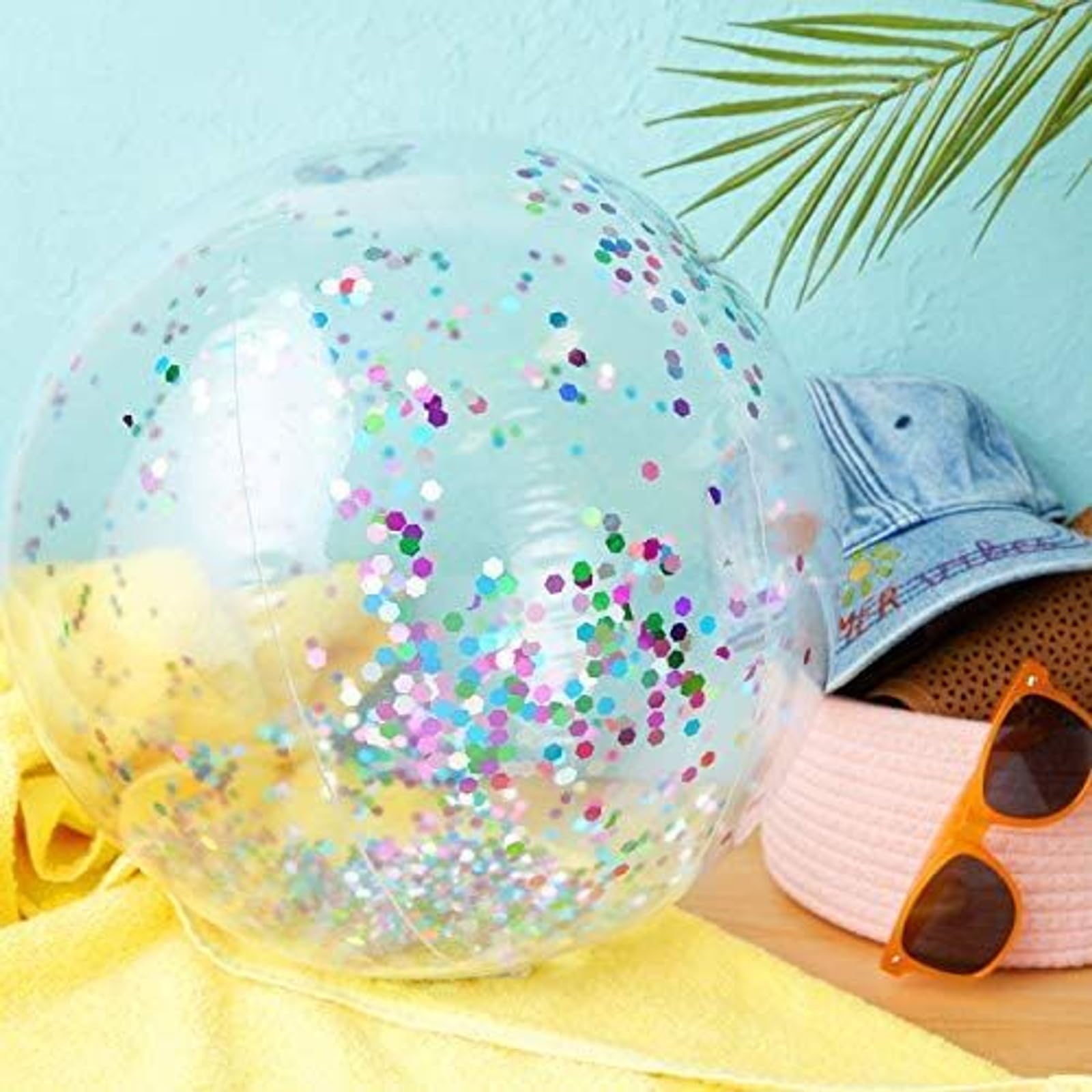 Blue Panda Inflatable Glitter Beach Balls - 20-Inch, 4-Pack, Gold & Turquoise - Confetti Beach Balls & Pool Party Decor
