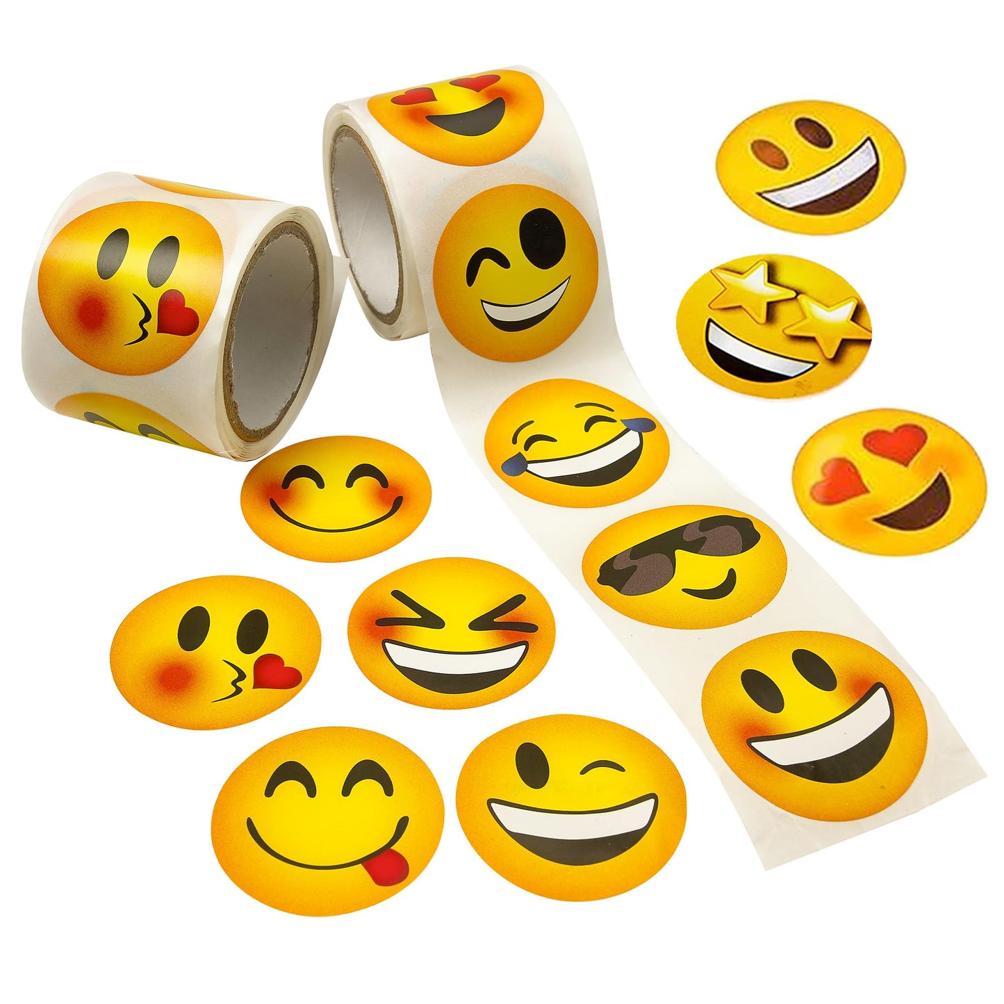 Playbees Emoticon Stickers - 2 Rolls - Kids' Party Favors, Game Prizes, Novelty Toys, Wall Decor, Scrapbooking, Arts and Crafts - 200 Count, 1.5 Inch