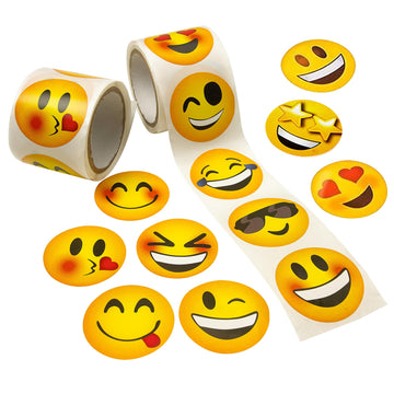 Playbees Emoticon Stickers - 2 Rolls - Kids' Party Favors, Game Prizes, Novelty Toys, Wall Decor, Scrapbooking, Arts and Crafts - 200 Count, 1.5 Inch