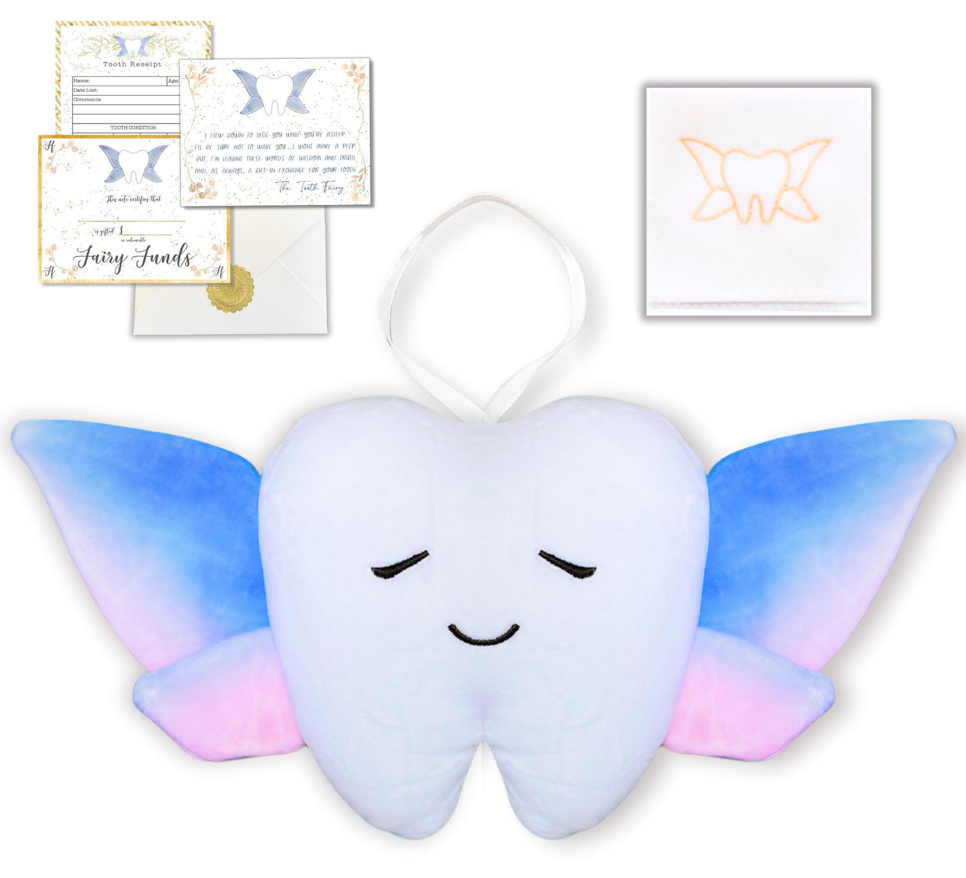 20 Moments of Tooth Squishie Tooth Fairy Pillow with Pocket and Poem to Invite Tooth Fairy - Tooth Fairy Tooth Holder Plushie, Cute