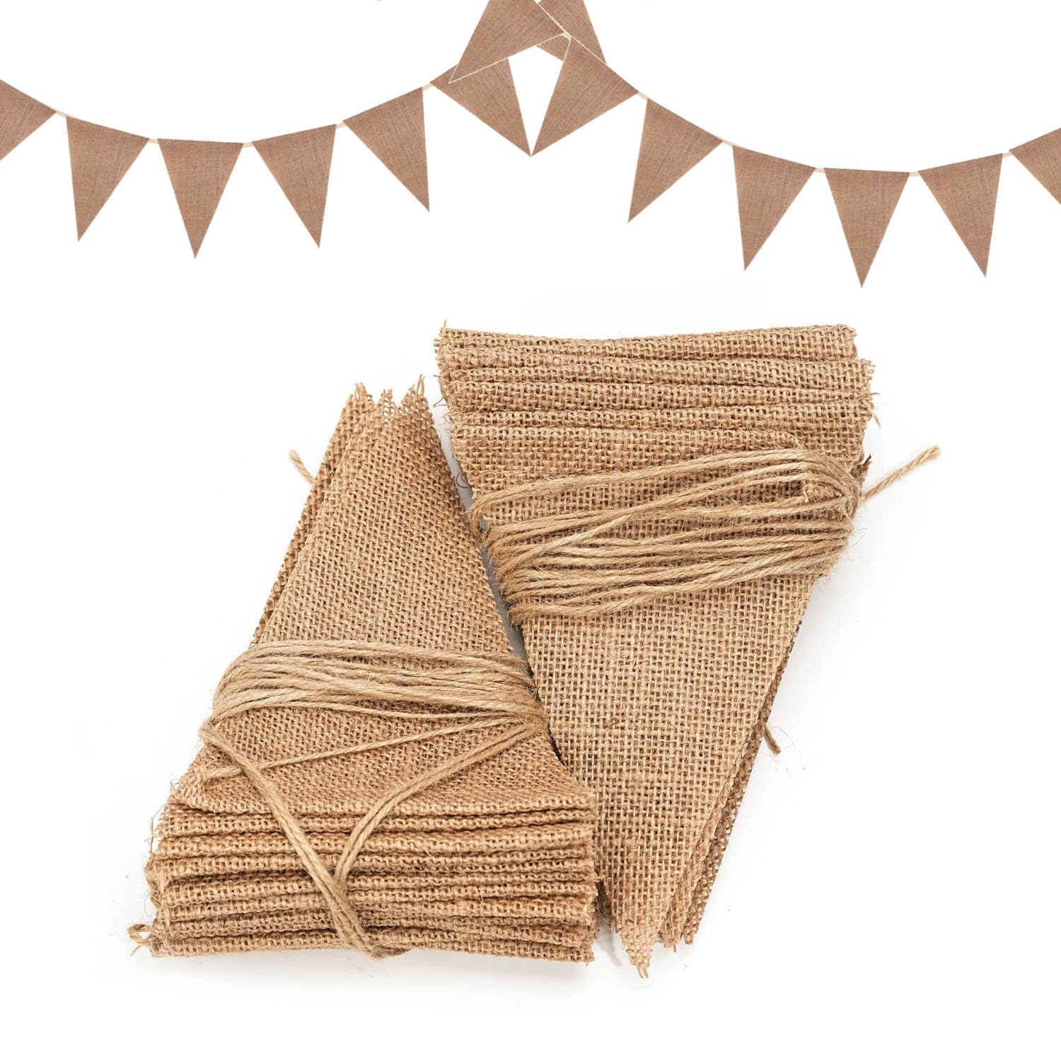 DAHI 32Ft Burlap Banner 48pcs DIY Burlap Banner Brown Fabric Triangle Flag Pennant Banner for Party Decorations Wedding Birthday Outdoor Garden