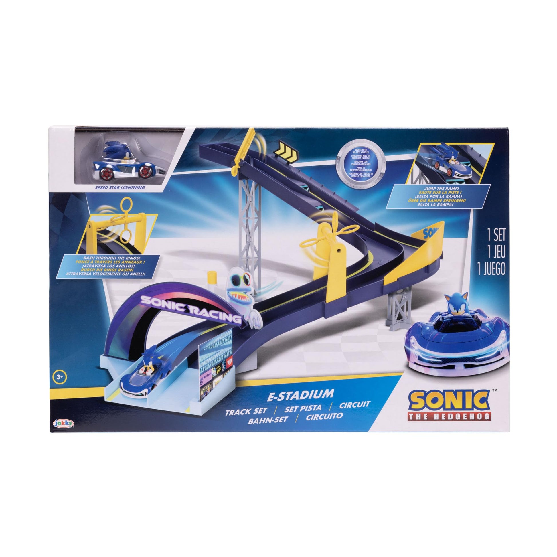 Sonic The Hedgehog E-Stadium Track Set with 1:64 Die Cast Vehicle