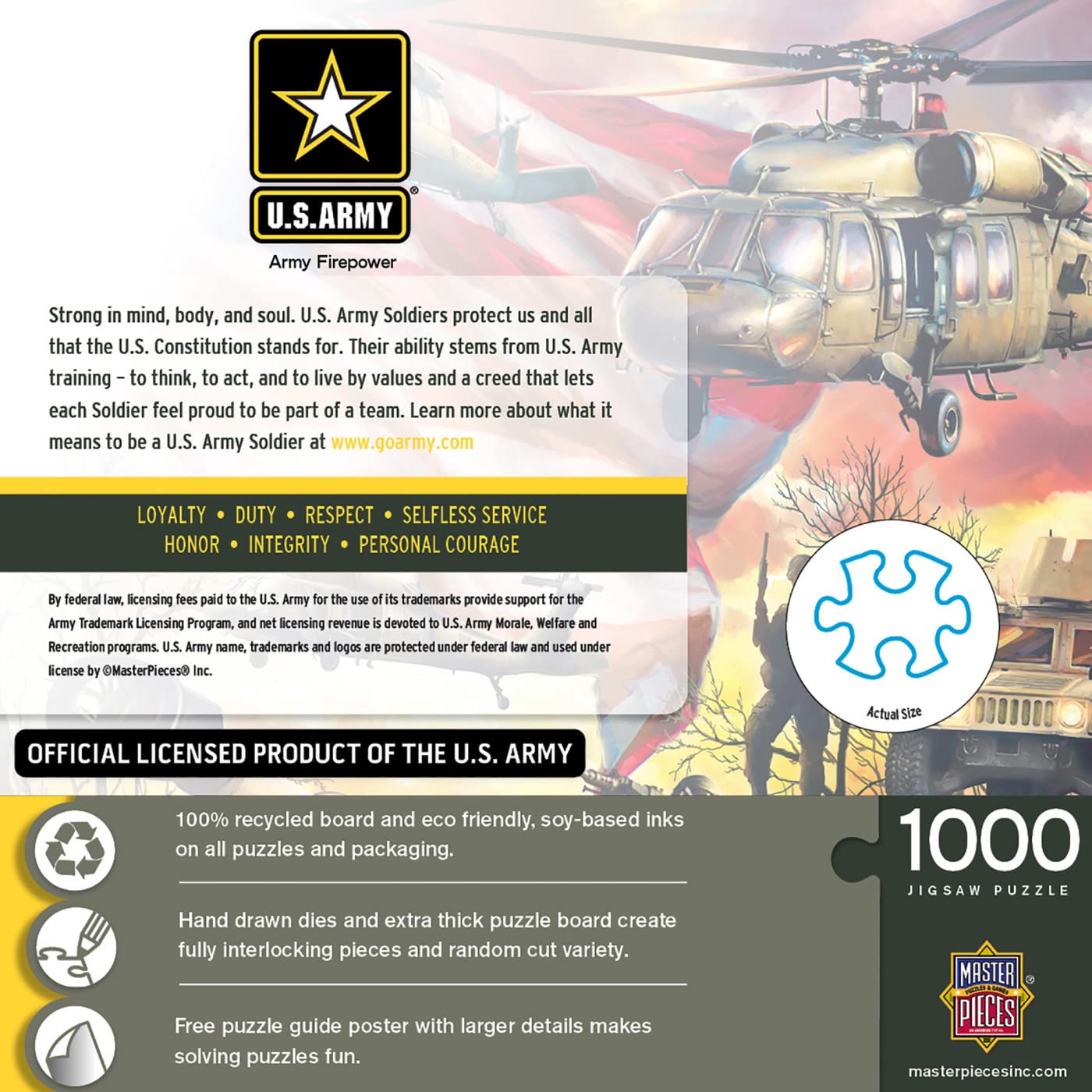 MasterPieces US Army Firepower 1000 Piece Jigsaw Puzzle - Jigsaw Puzzle with Vibrant Artwork and Durable Pieces - Fun Family Activity, Brain